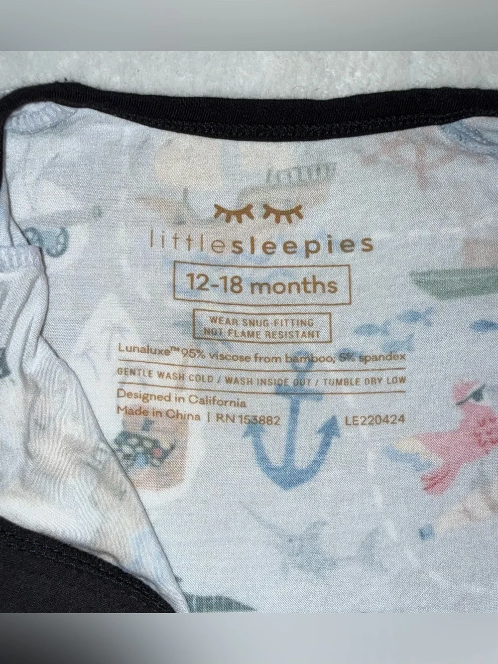 Little Sleepies limited edition, bamboo Pirate's Map print, size 12-18 mos.